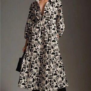Anthropologie Maeve black and white tiered shirt dress